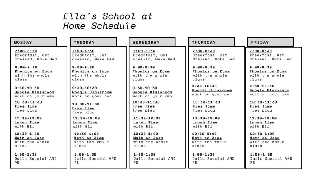 schedule to help with navigating the new "normal for now" 